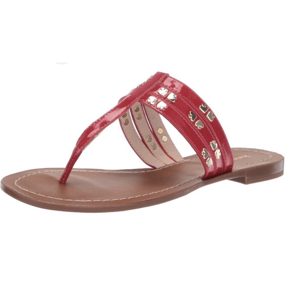 Women's Kate Spade Carol Red Patent Thong Sandal Size 7.5 Studded